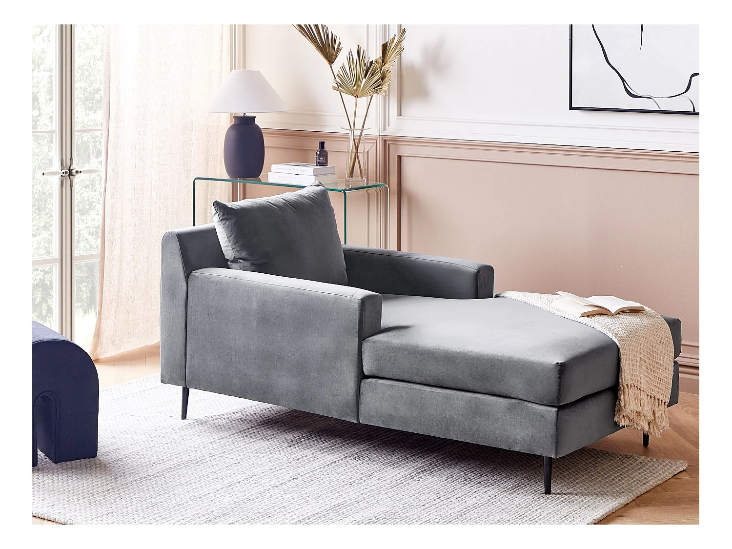 Chaise longue GUERET Veludo Cinzento