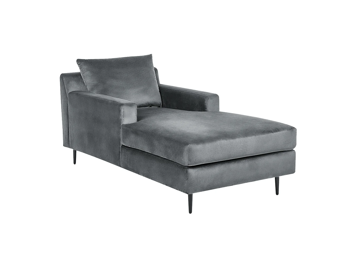 Moderne Chaiselongue Samtstoff grau mit Armlehnen und Kissen Gueret