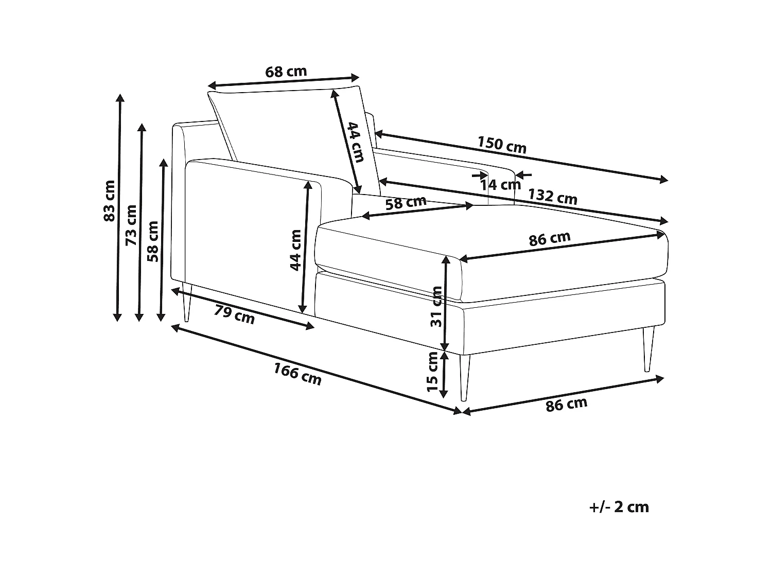 Chaise longue GUERET Velluto Grigio