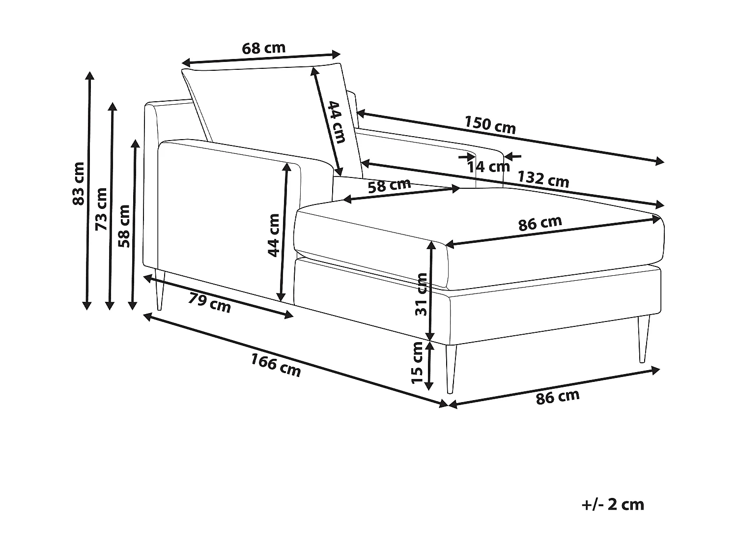 Szezlong GUERET Welur Szary