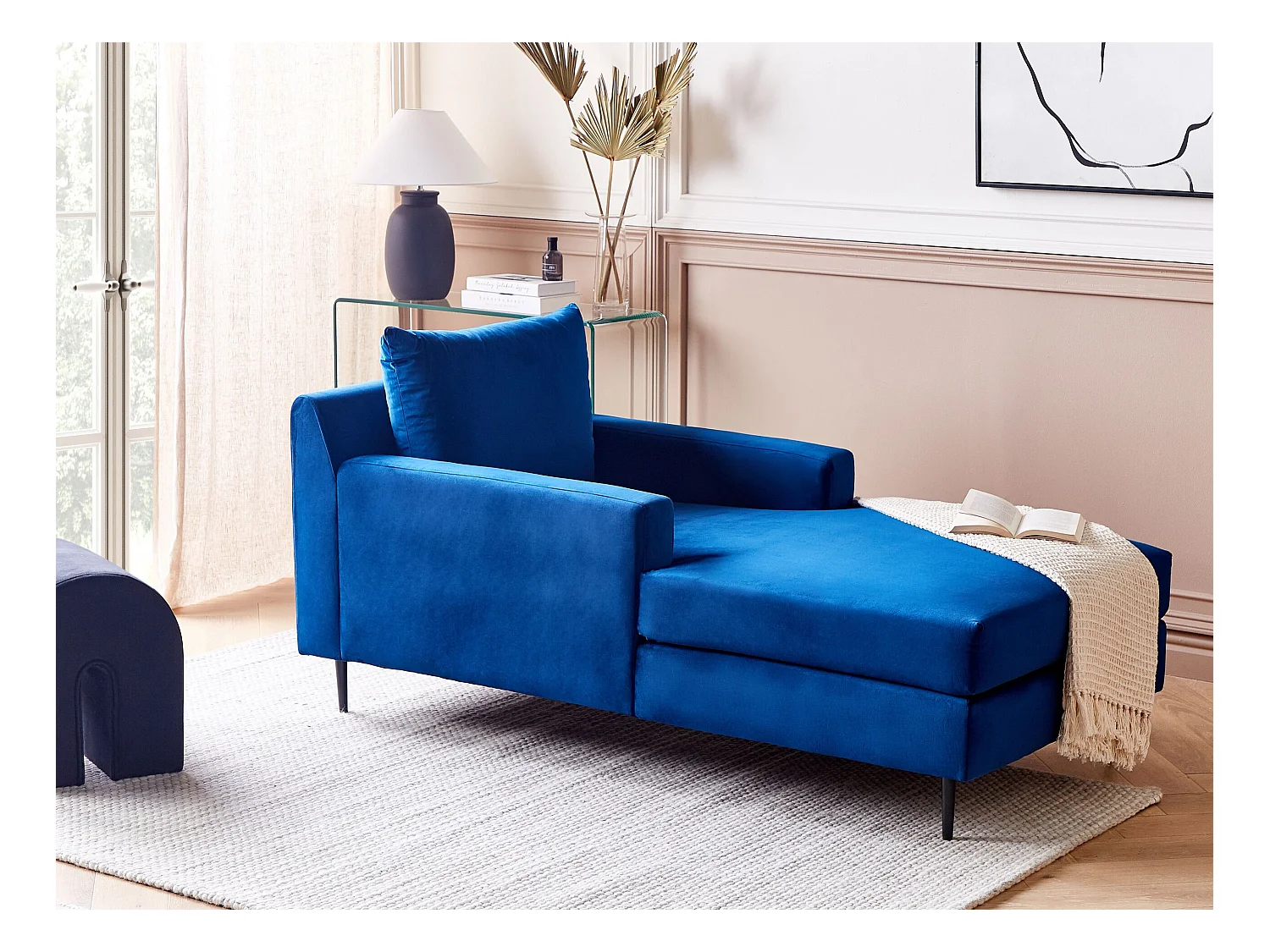 Chaise longue GUERET Velours Bleu marine