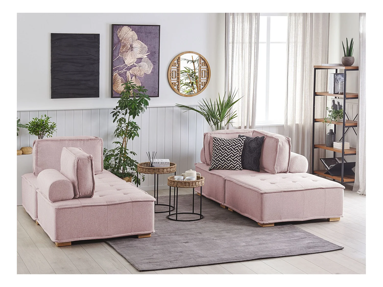 Modułowy komplet wypoczynkowy TIBRO Różowy dla 4 osób