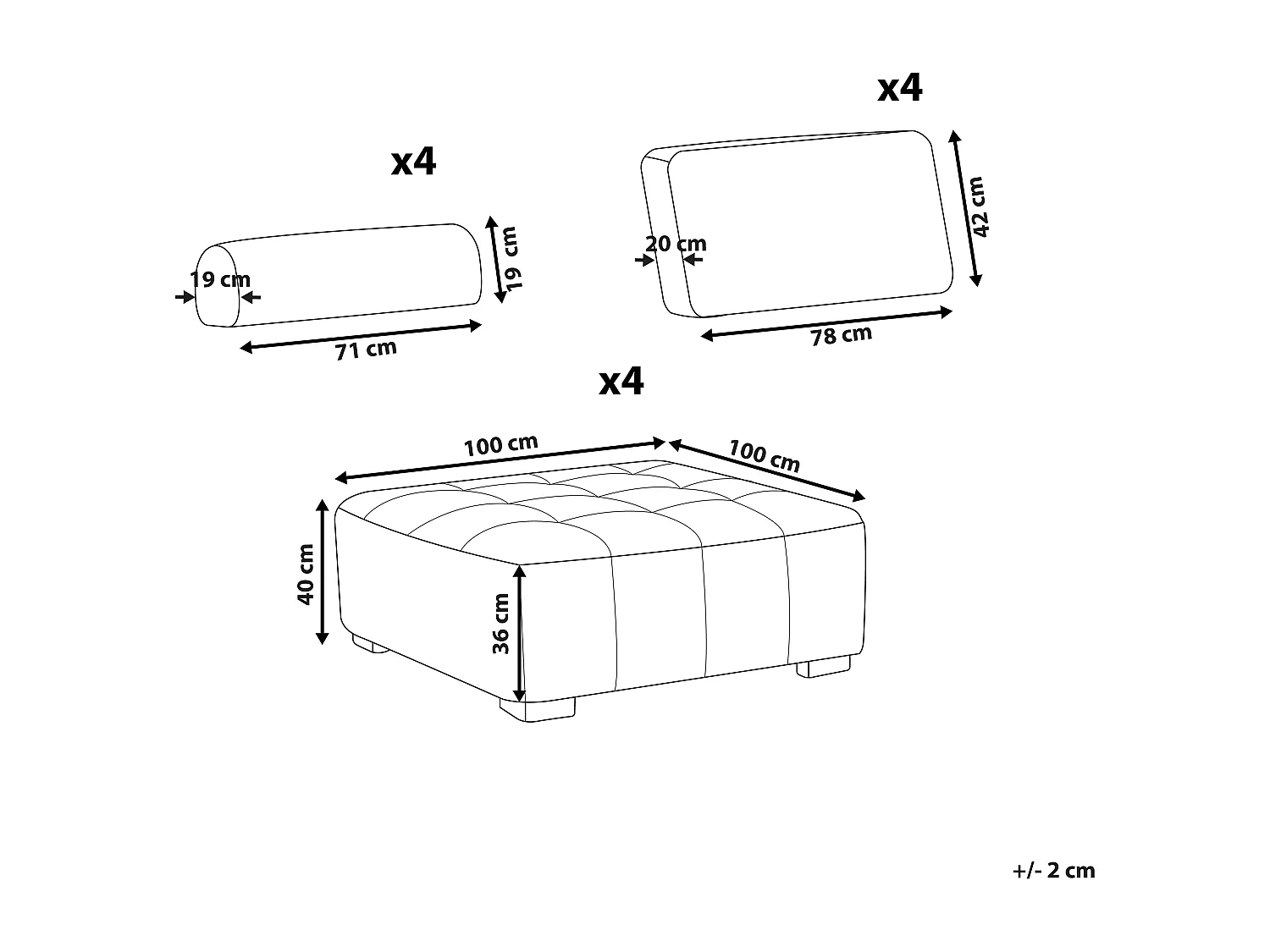 Ensemble de salon modulable 4 places TIBRO Tissu Rose