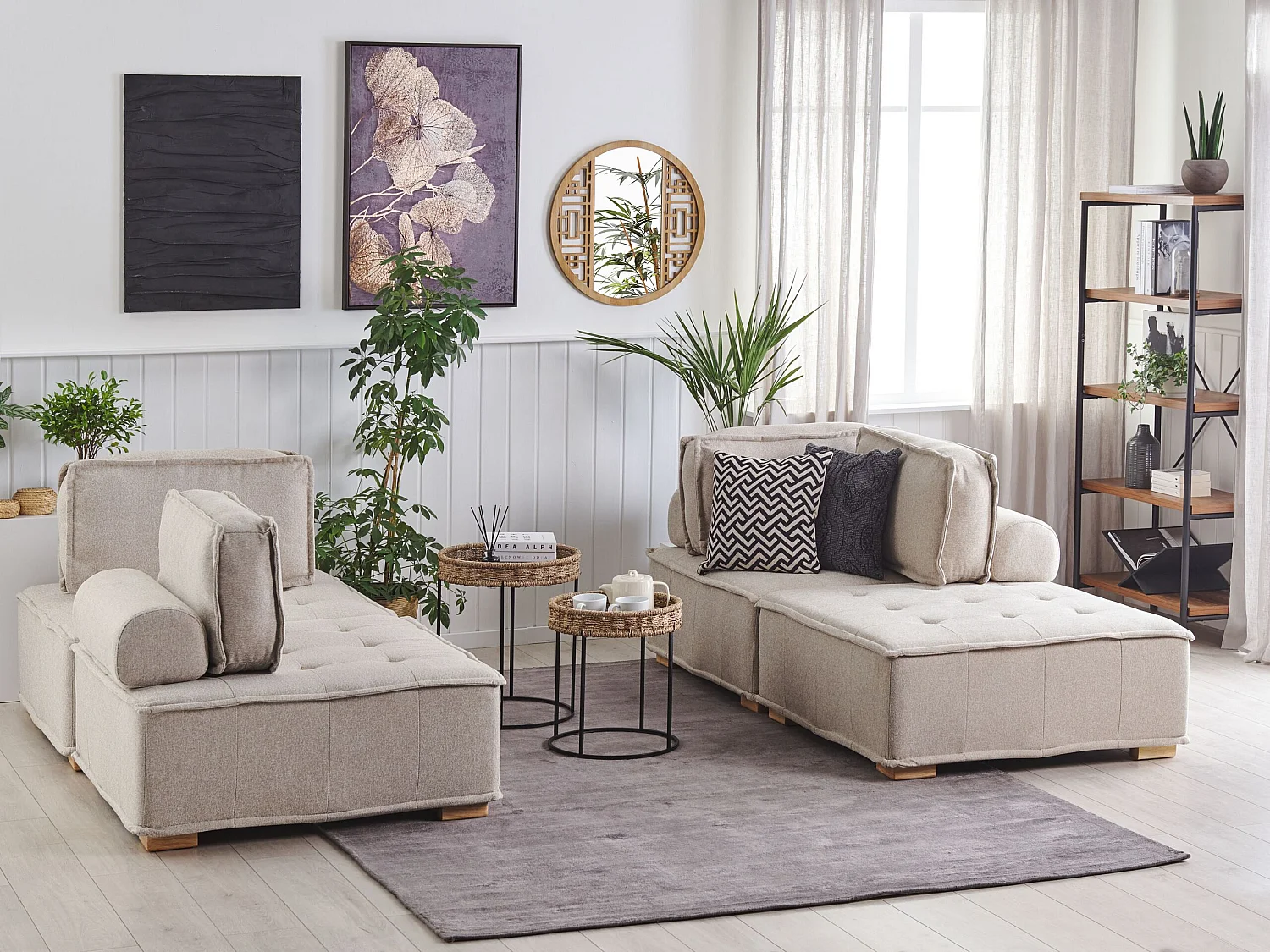 Ensemble de salon modulable TIBRO Tissu Beige clair 4 places