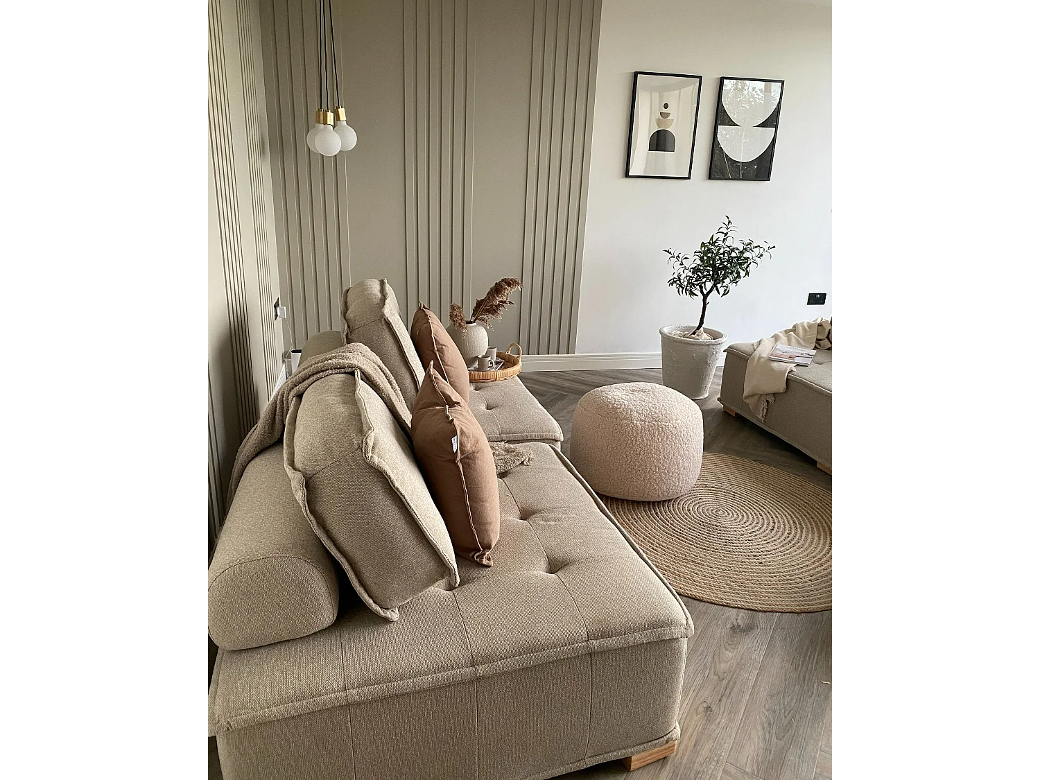 Ensemble de salon modulable TIBRO Tissu Beige clair 4 places