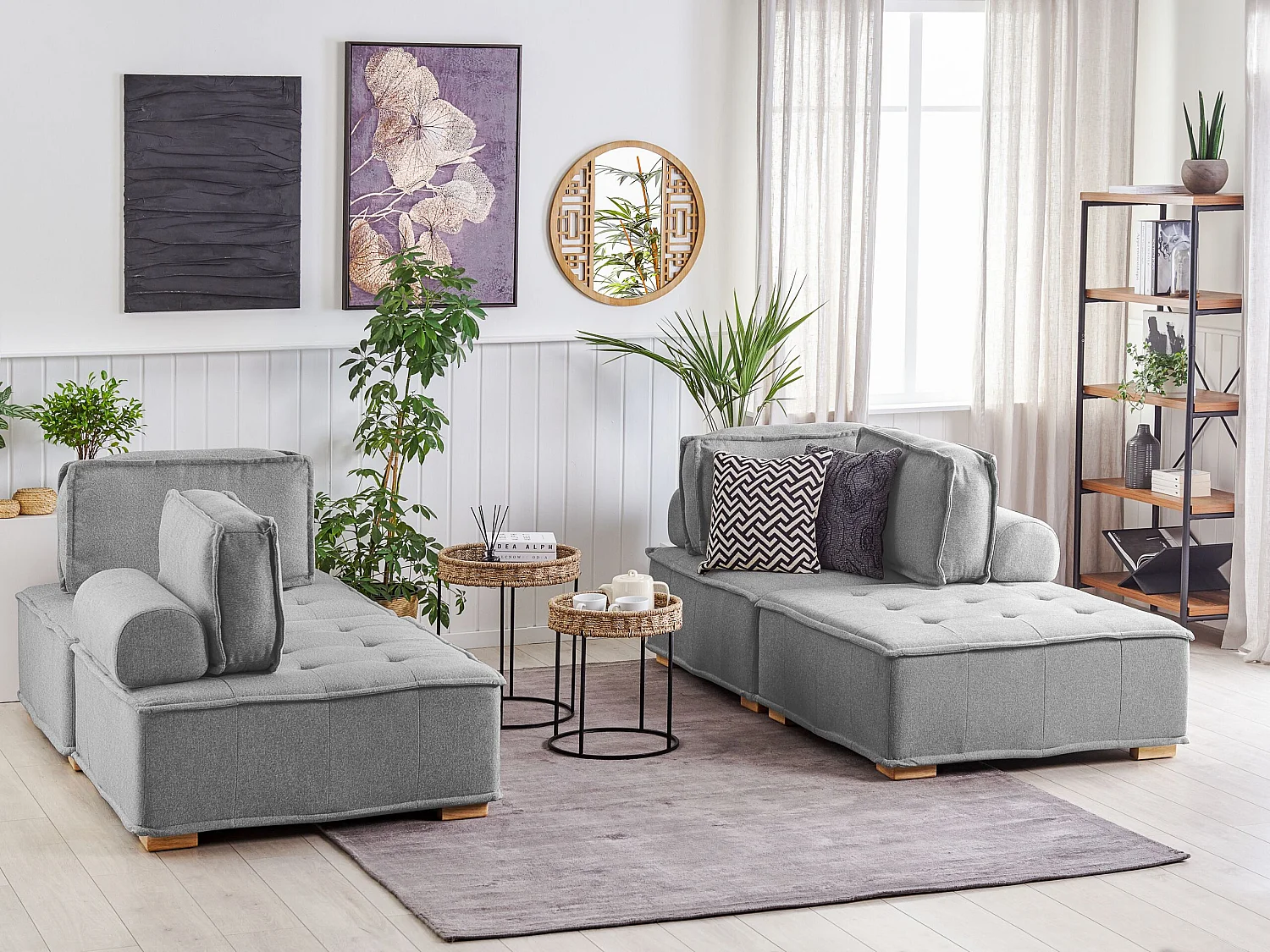 Modulares Sofa Set Polsterbezug grau zwei 2-Sitzer-Sofas mit Kissen Modern Tibro