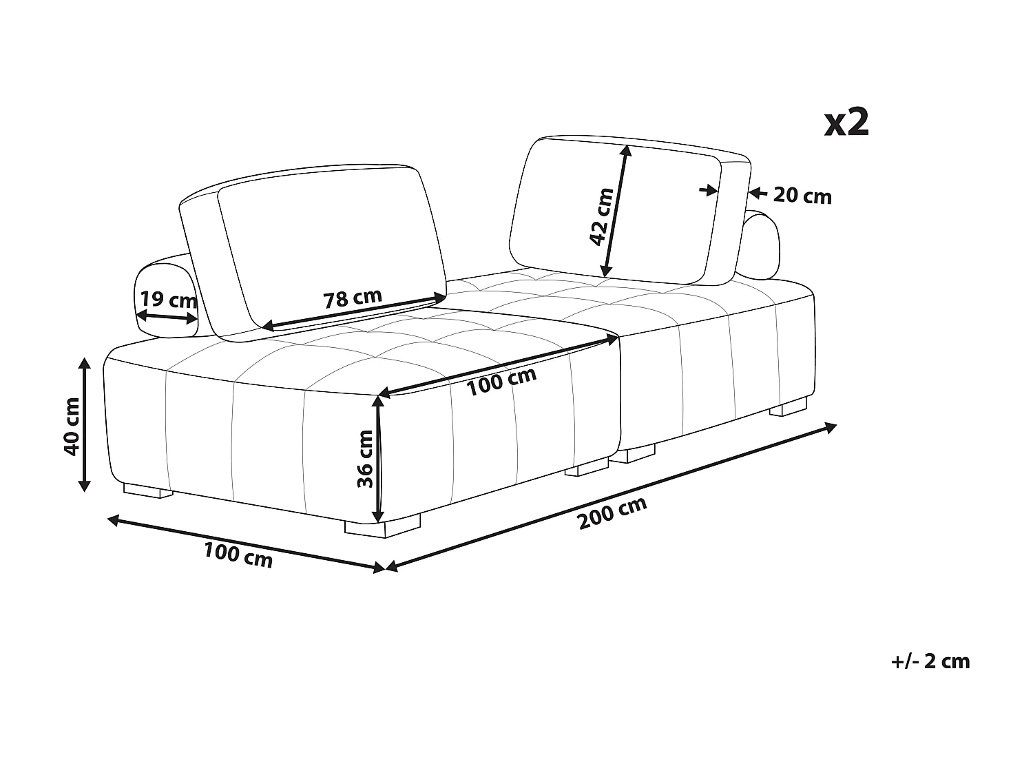 Modulares Sofa Set Polsterbezug grau zwei 2-Sitzer-Sofas mit Kissen Modern Tibro