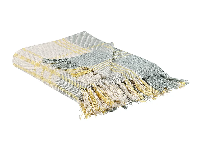 Decke Baumwolle gelb / grün 125 x 150 cm mit Fransen kariert Wohndecke Betali