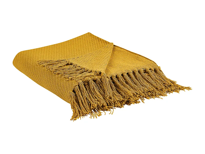 Plaid YARSA Katoen 125 x 150 cm Mosterdgeel