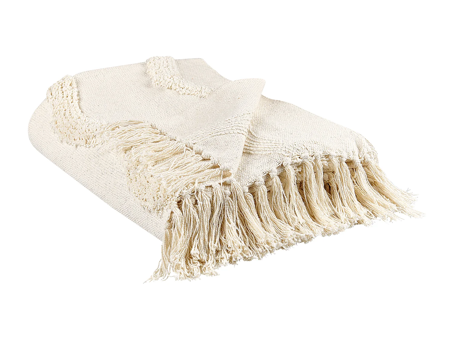 Decke Baumwolle beige 125 x 150 cm mit Fransen Wohndecke Überwurf Modern Khari