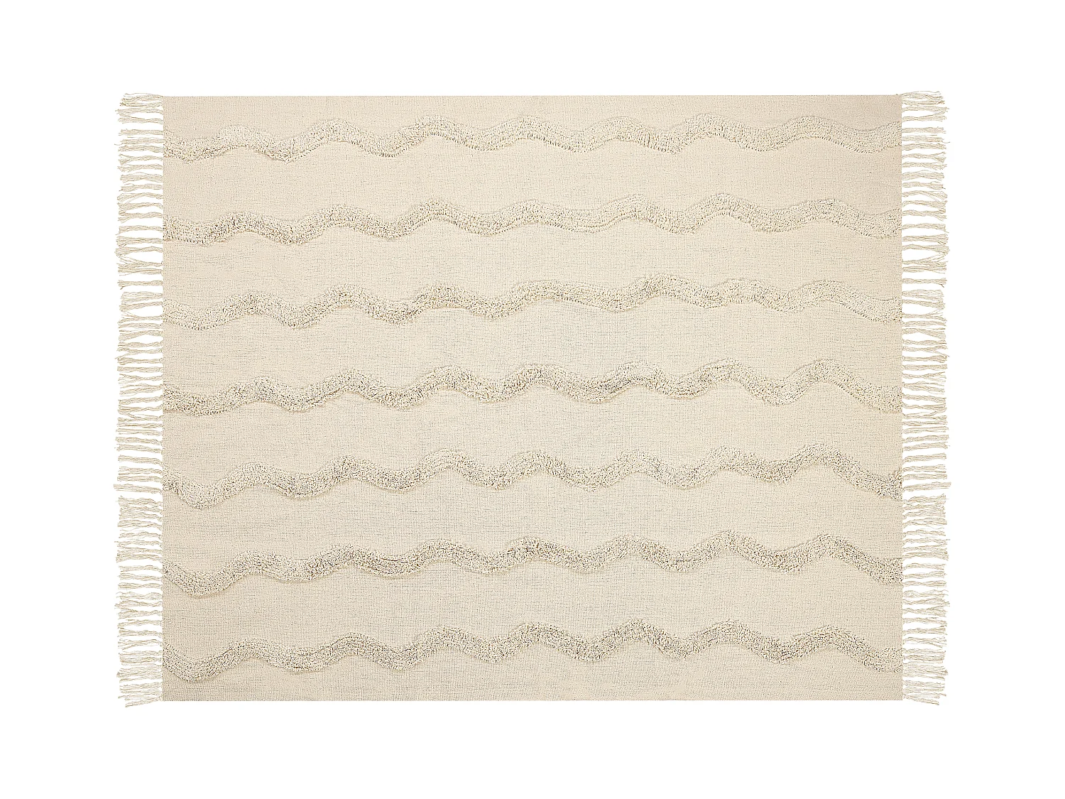 Decke Baumwolle beige 125 x 150 cm mit Fransen Wohndecke Überwurf Modern Khari