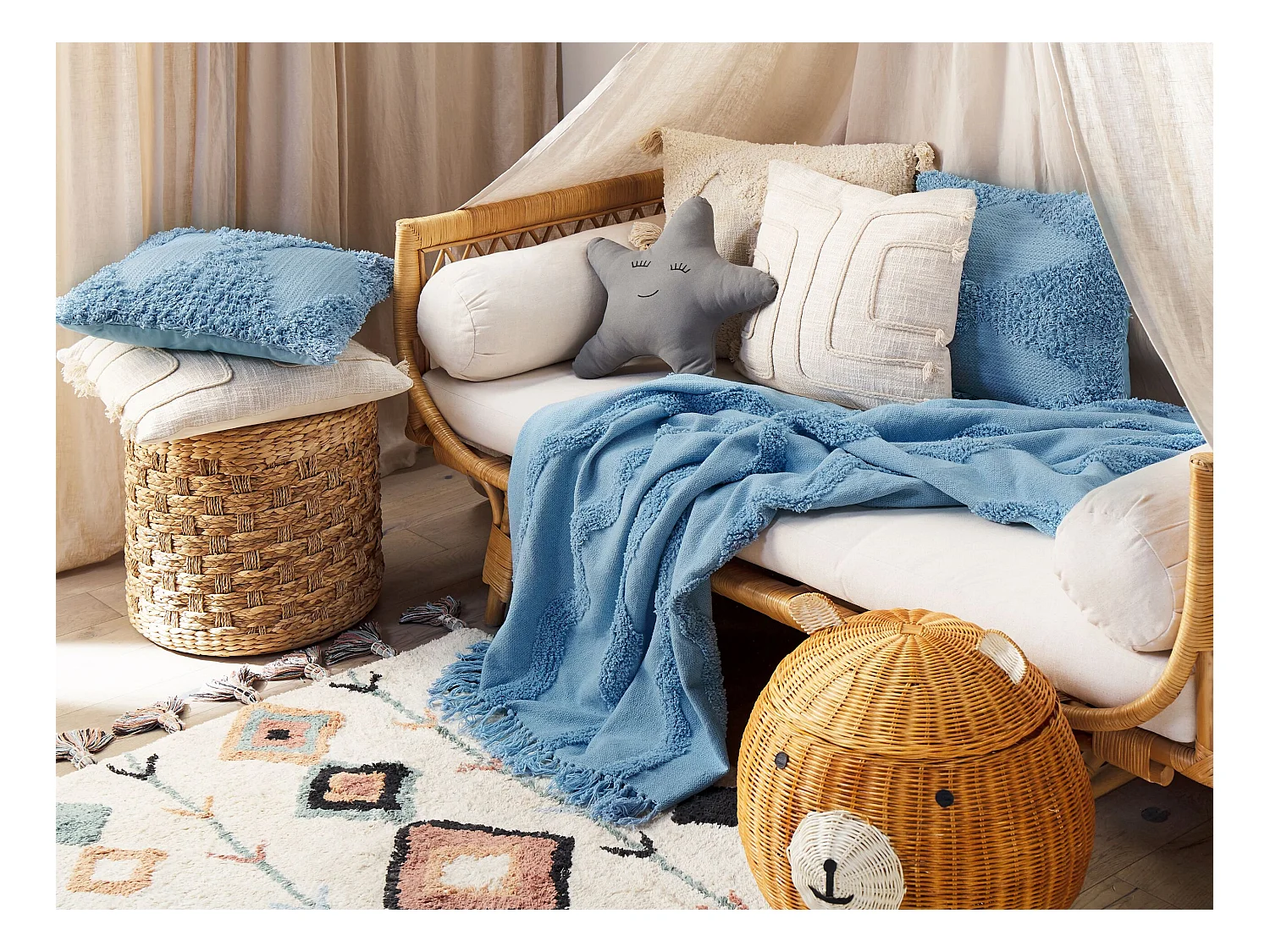 Manta KHARI Algodón 125 x 150 cm Azul claro