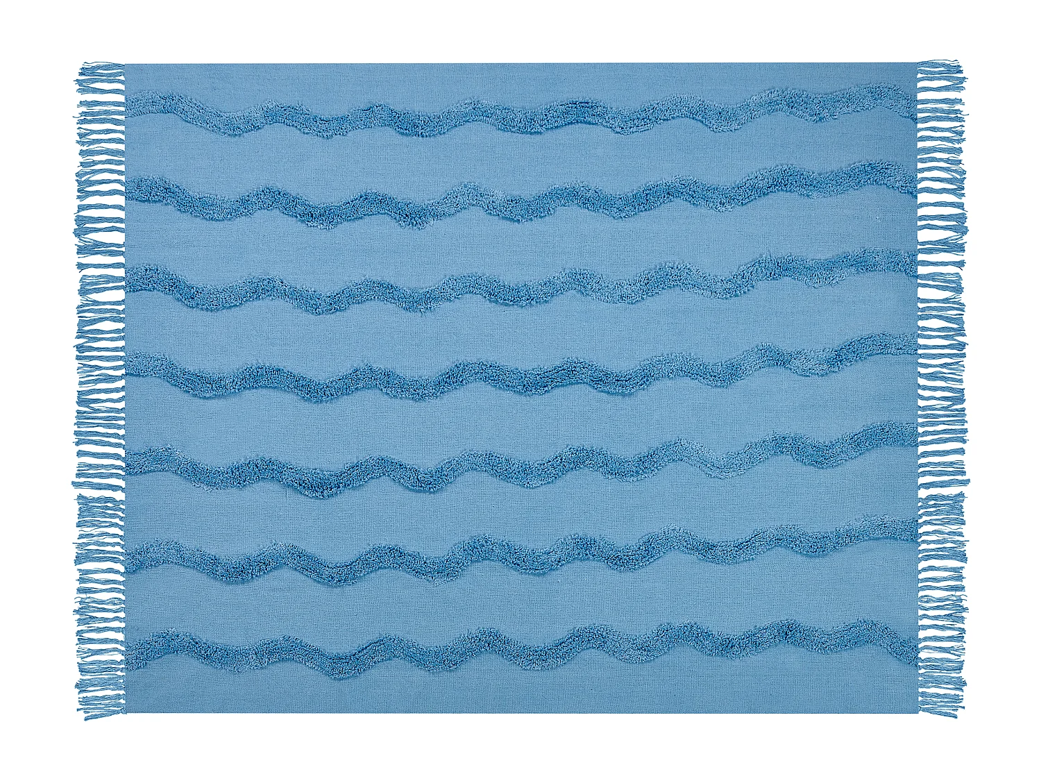 Decke Baumwolle blau 125 x 150 cm mit Fransen Wohndecke Überwurf Modern Khari
