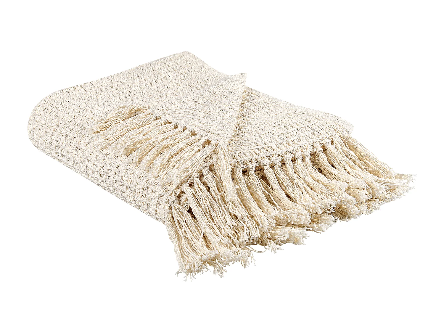 Decke Baumwolle beige 125 x 150 cm mit Fransen Wohndecke Überwurf Modern Malu