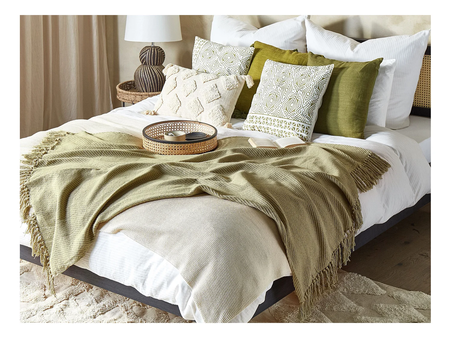 Couverture YARSA Coton 125 x 150 cm Vert olive