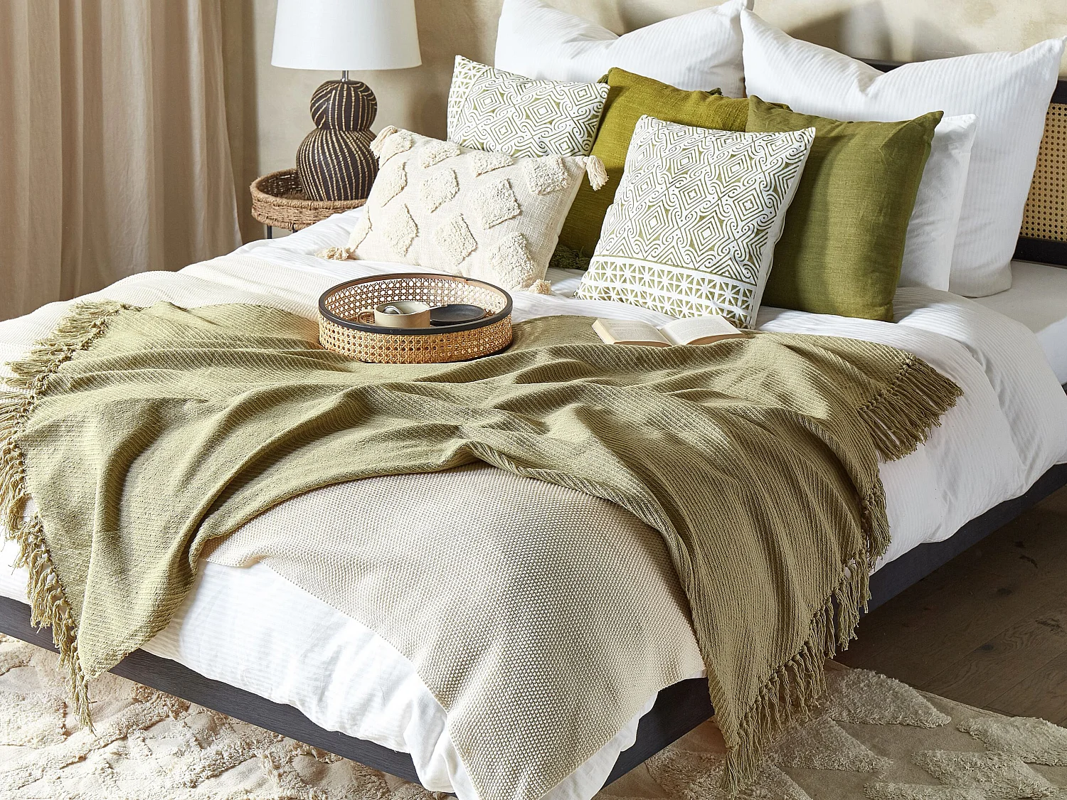 Plaid YARSA Katoen 125 x 150 cm Olijfgroen