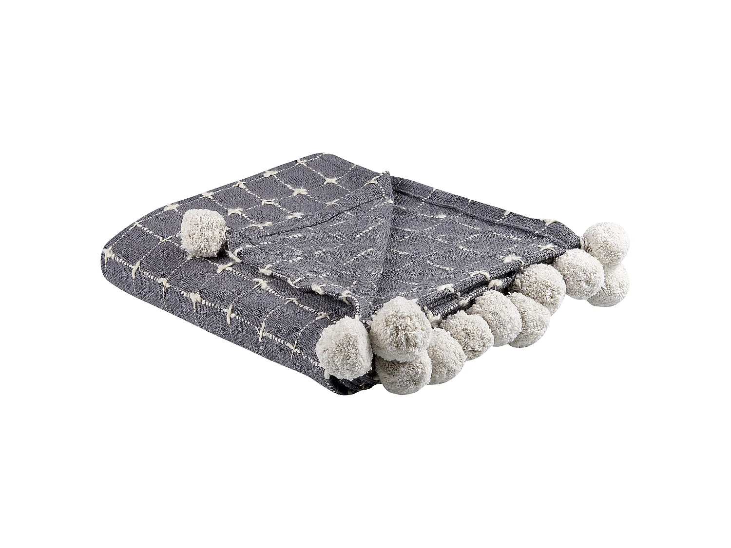 Decke Baumwolle grau 125 x 150 cm mit Bommeln Wohndecke Überwurf Modern Yasam