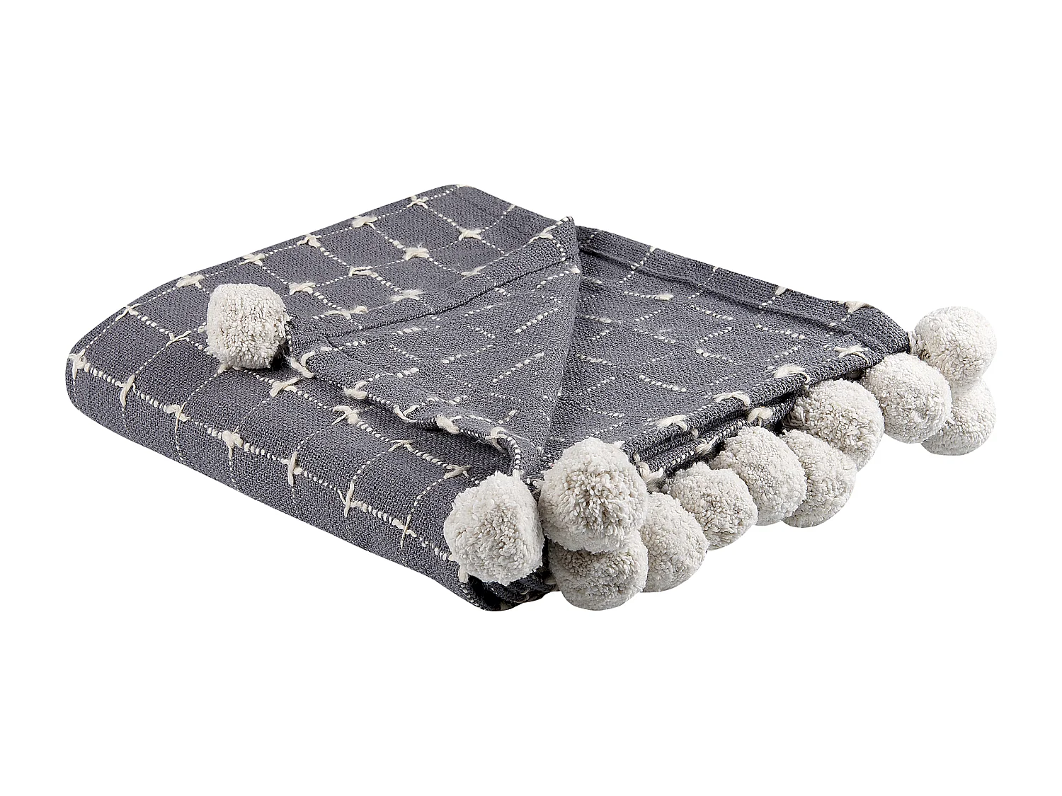 Decke Baumwolle grau 125 x 150 cm mit Bommeln Wohndecke Überwurf Modern Yasam