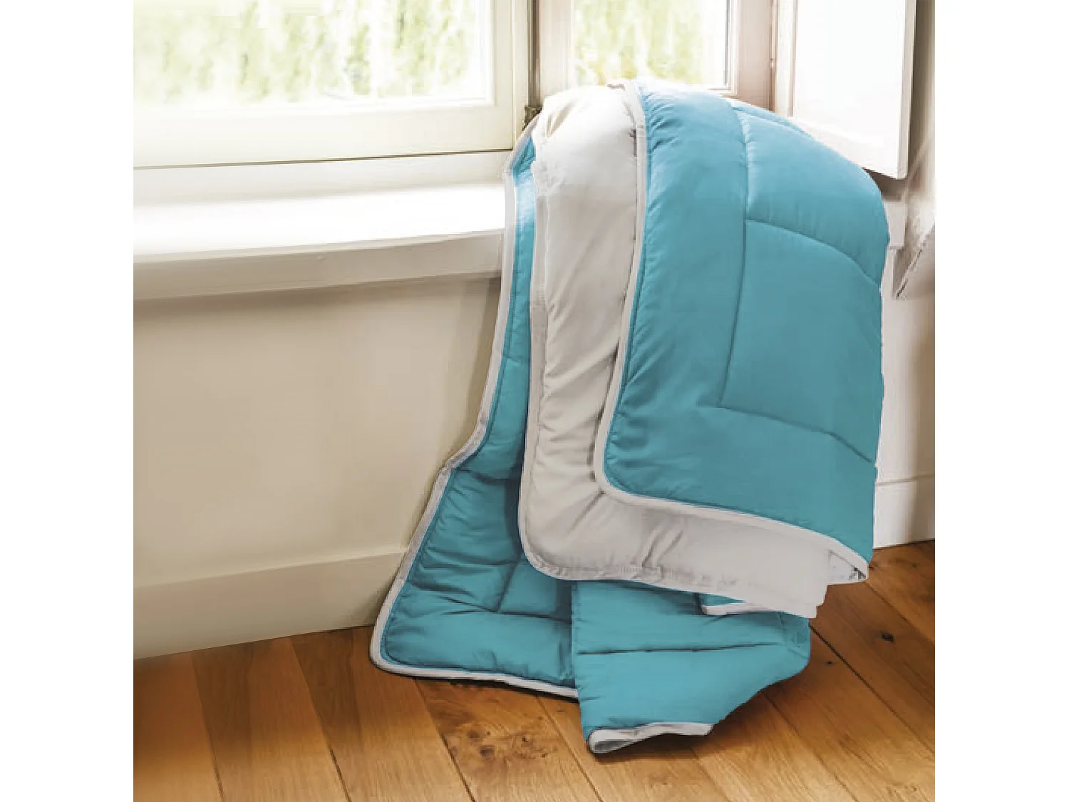 Couette hiver 200x200 cm COCOON BICOLORE Lac/Galet garnissage fibre polyester 400 g/m2