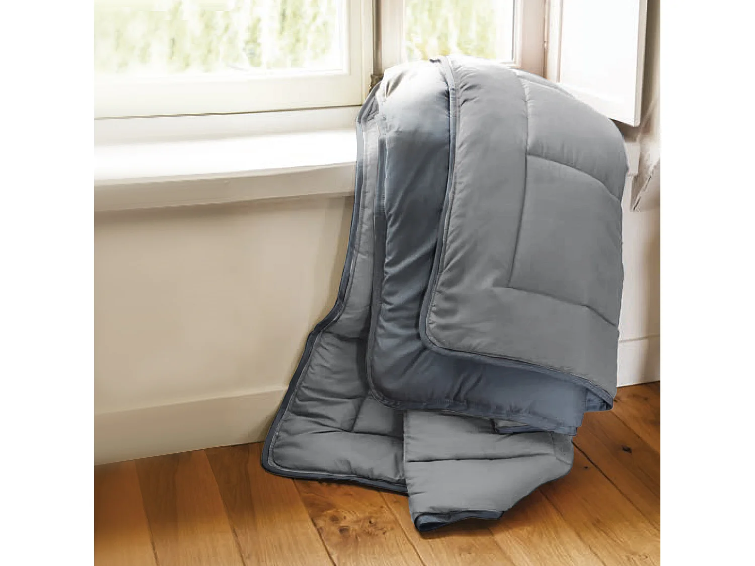 Couette été 240x220 cm COCOON BICOLORE Acier/Argent garnissage fibre polyester 200 g/m2