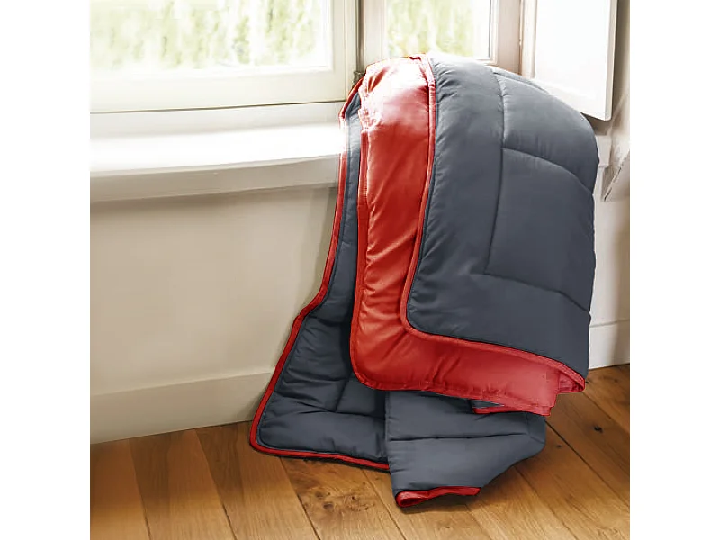 Couette été 140x200 cm COCOON BICOLORE Gris/Rouge garnissage fibre polyester 200 g/m2