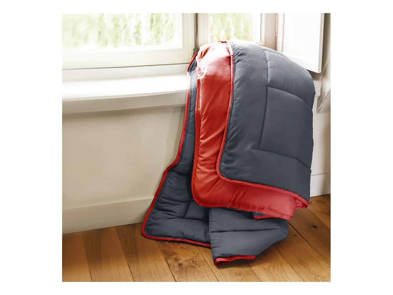 Couette été 140x200 cm COCOON BICOLORE Gris/Rouge garnissage fibre polyester 200 g/m2