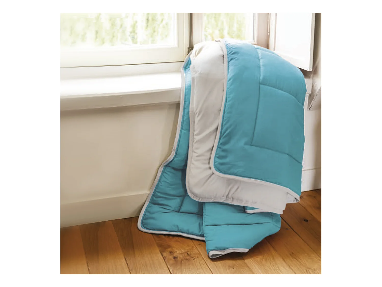 Couette été 140x200 cm COCOON BICOLORE Lac/Galet garnissage fibre polyester 200 g/m2