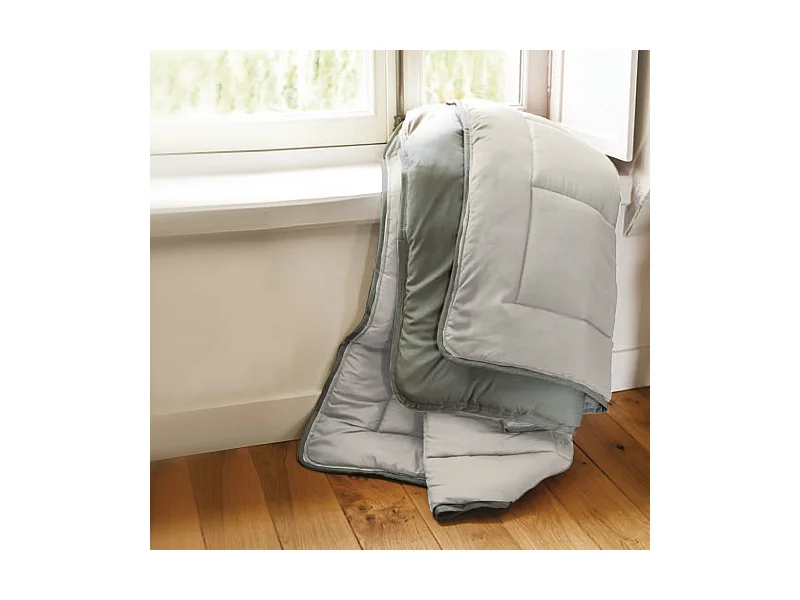 Couette hiver 260x240 cm COCOON BICOLORE Taupe/Lin garnissage fibre polyester 400 g/m2