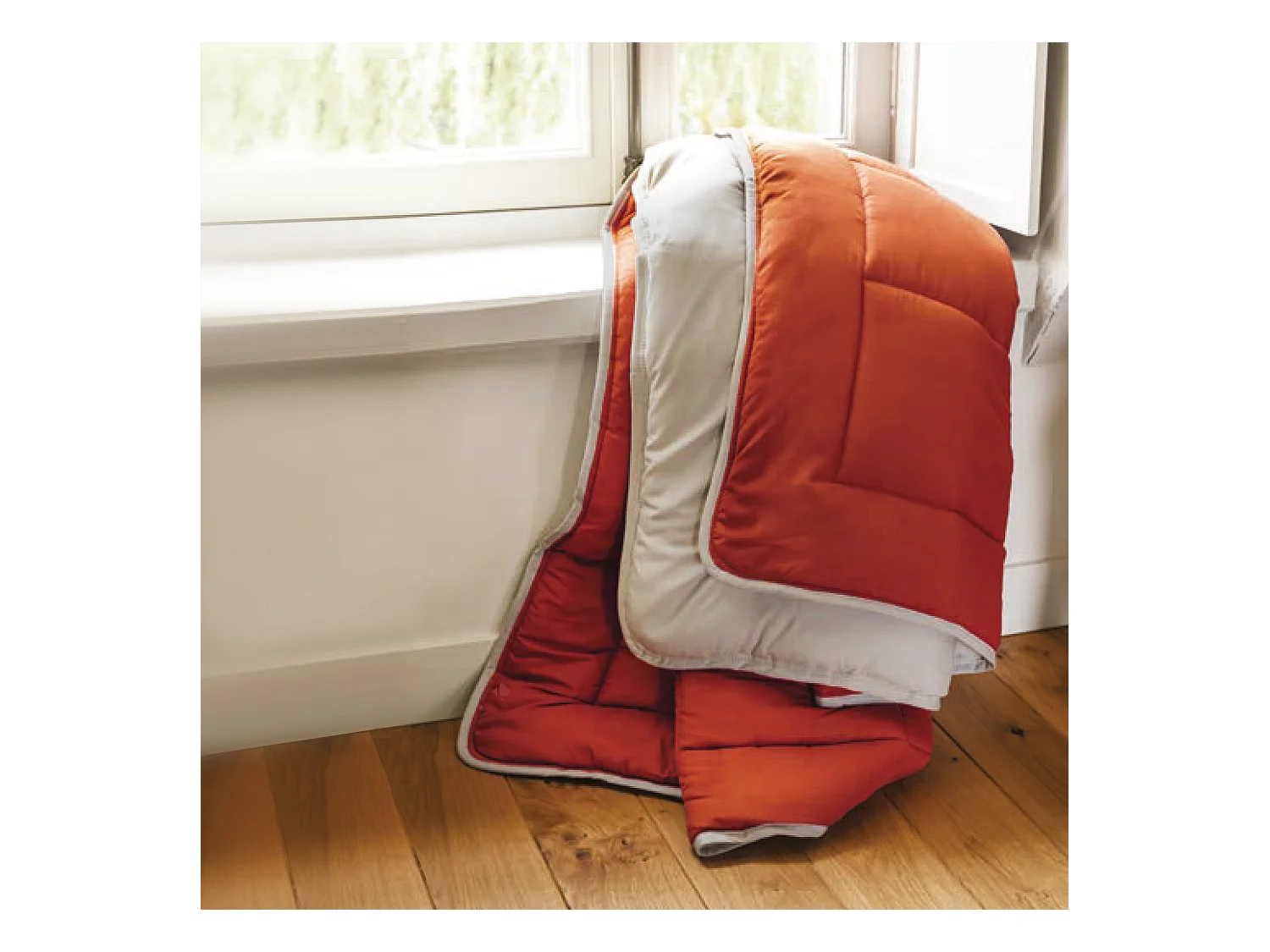 Couette été 140x200 cm COCOON BICOLORE Gingembre/Galet garnissage fibre polyester 200 g/m2