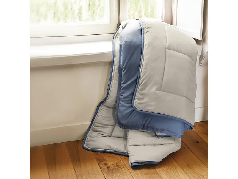 Couette hiver 240x220 cm COCOON BICOLORE Petrole/Mastic garnissage fibre polyester 400 g/m2
