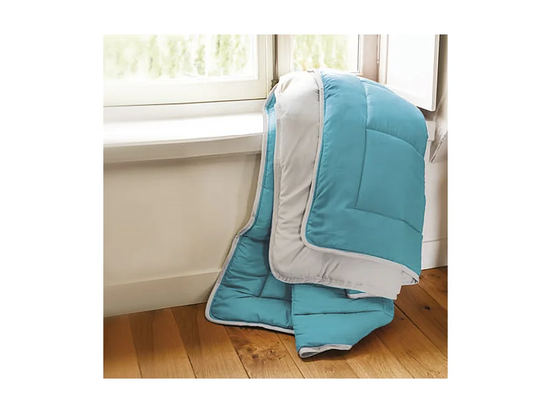 Couette été 260x240 cm COCOON BICOLORE Lac/Galet garnissage fibre polyester 200 g/m2