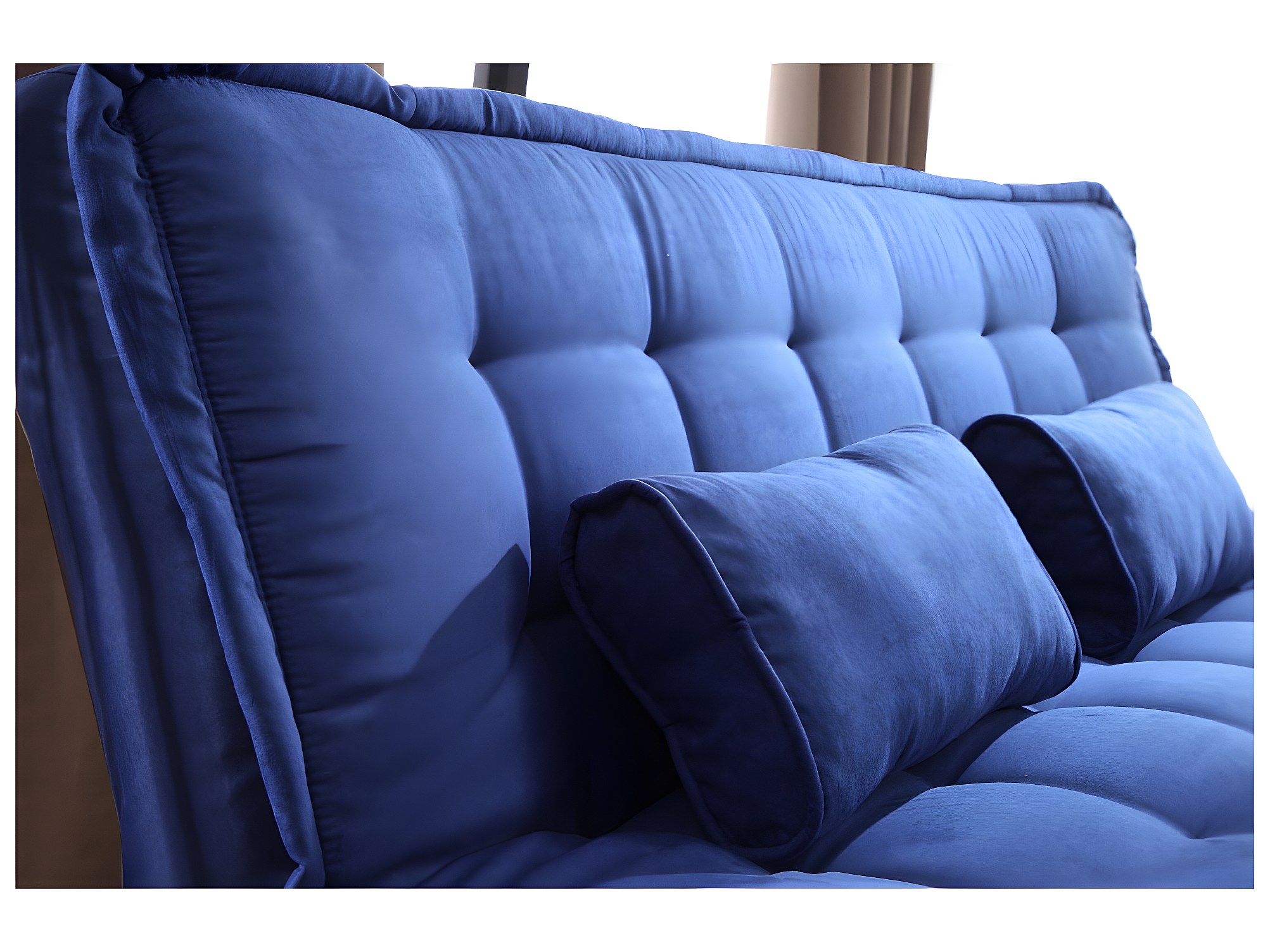 Pack sofá cama azul MISHAN y alfombra efecto piel gris BUNNY