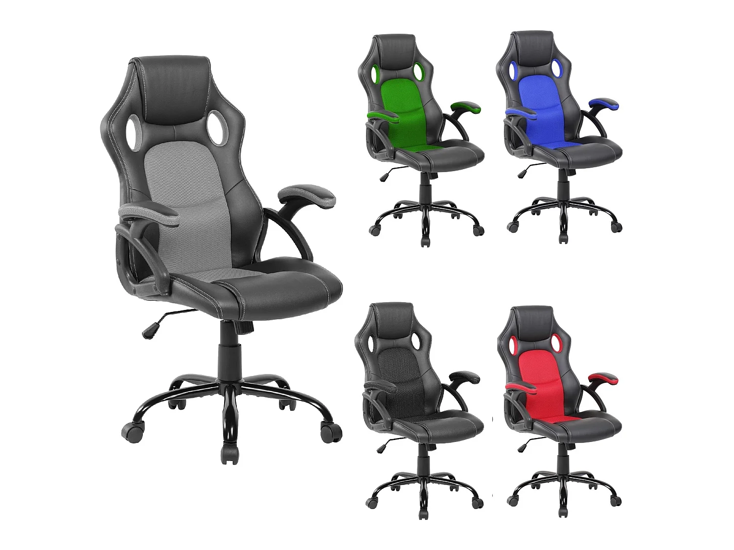 Poltrona Gamer Ufficio Nero Grigio Similpelle Ruote 120x66x63