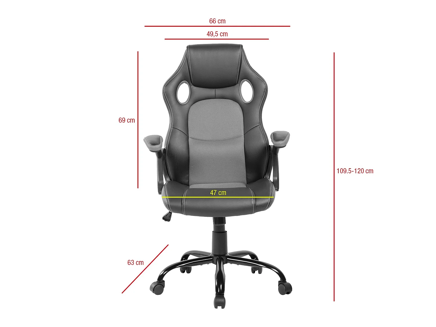 Poltrona Gamer Ufficio Nero Grigio Similpelle Ruote 120x66x63