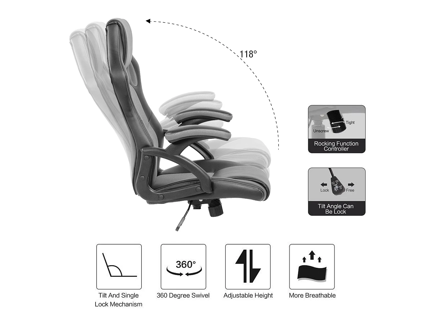 Poltrona Gamer Ufficio Nero Grigio Similpelle Ruote 120x66x63