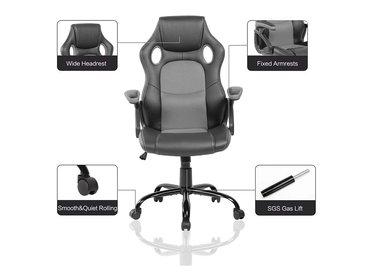 Poltrona Gamer Ufficio Nero Grigio Similpelle Ruote 120x66x63