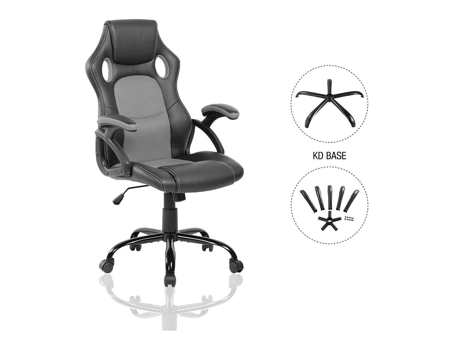 Poltrona Gamer Ufficio Nero Grigio Similpelle Ruote 120x66x63