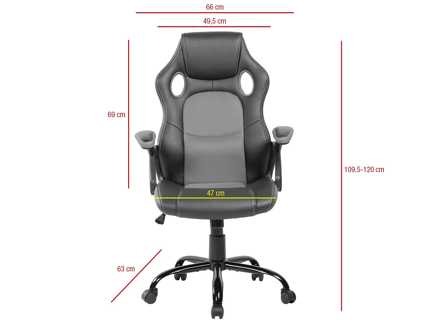 Cadeirão de escritório Gamer Preto Couro Cinzento Castors 120x66x63