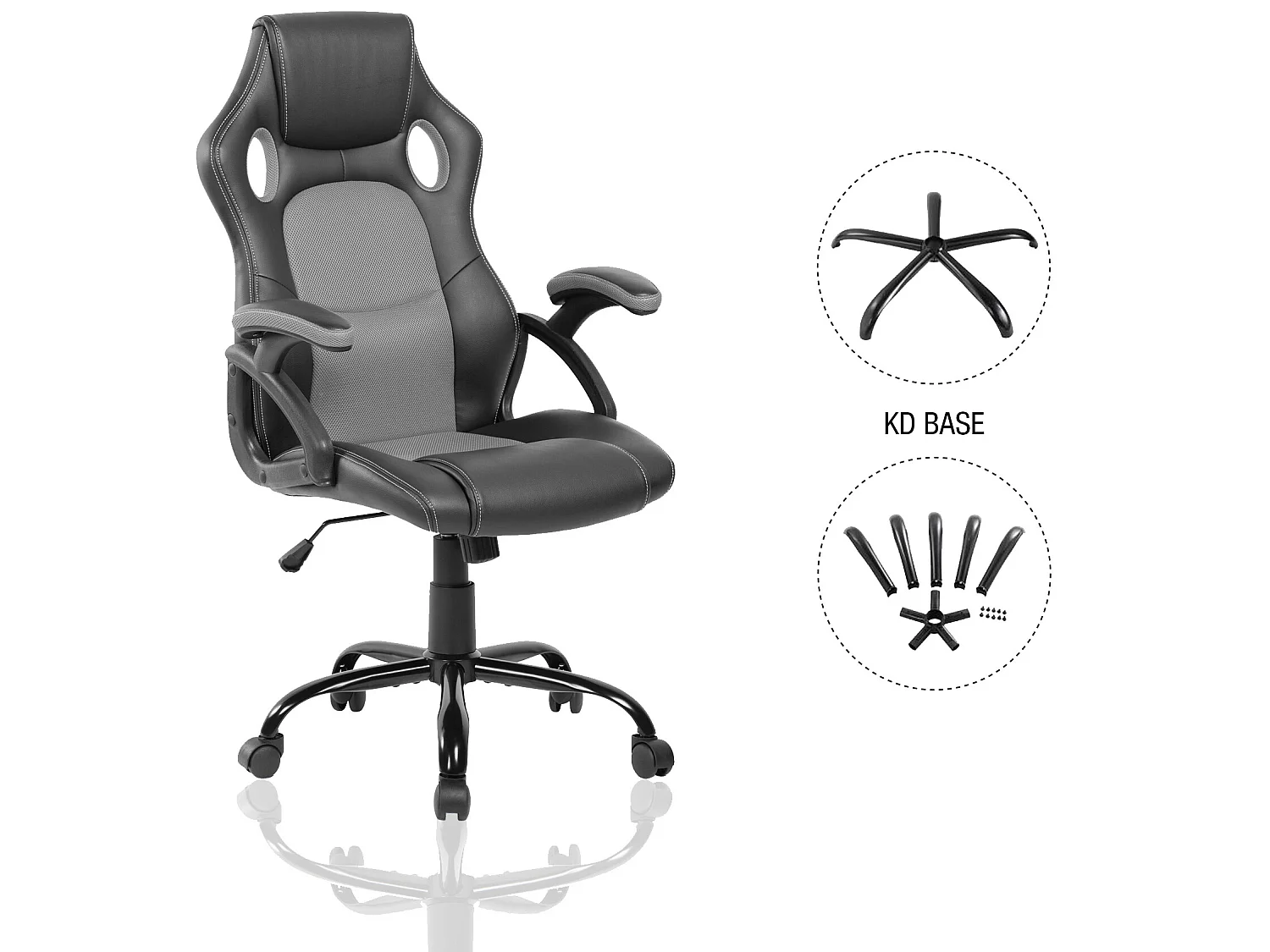 Cadeirão de escritório Gamer Preto Couro Cinzento Castors 120x66x63