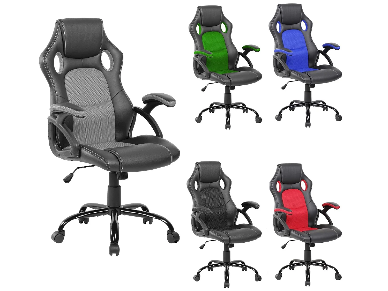Cadeirão de escritório Gamer Preto Couro Cinzento Castors 120x66x63