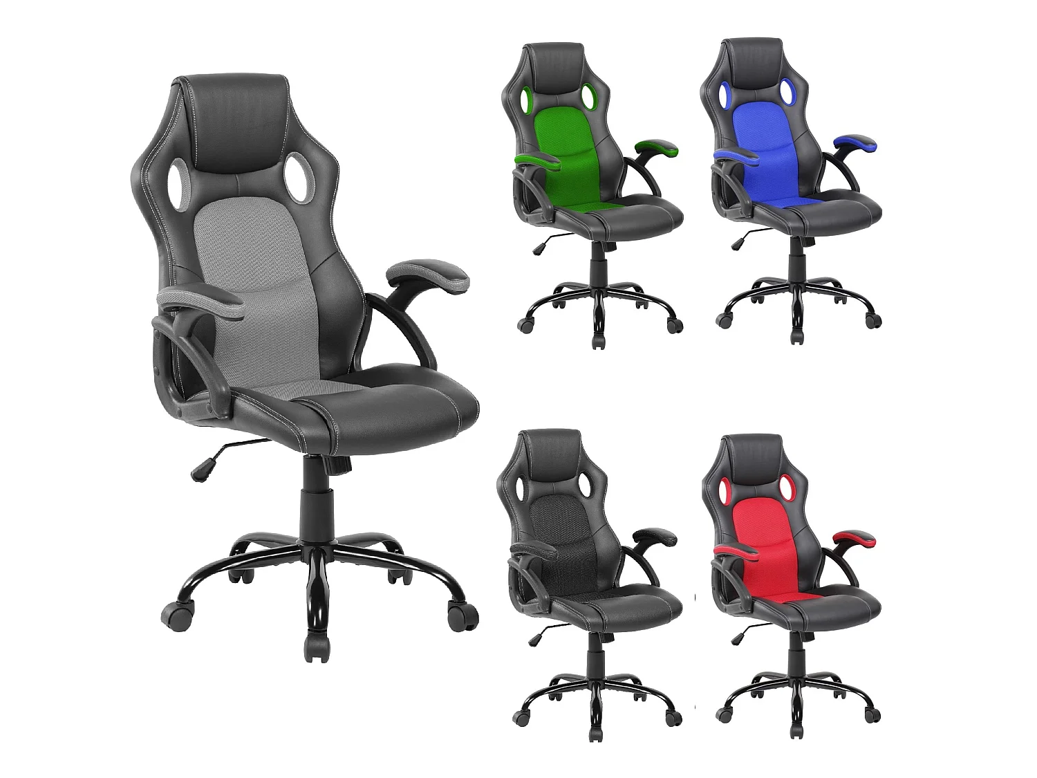 Sillón Gamer Asiento Oficina Negro Gris Nylon 120x66x63