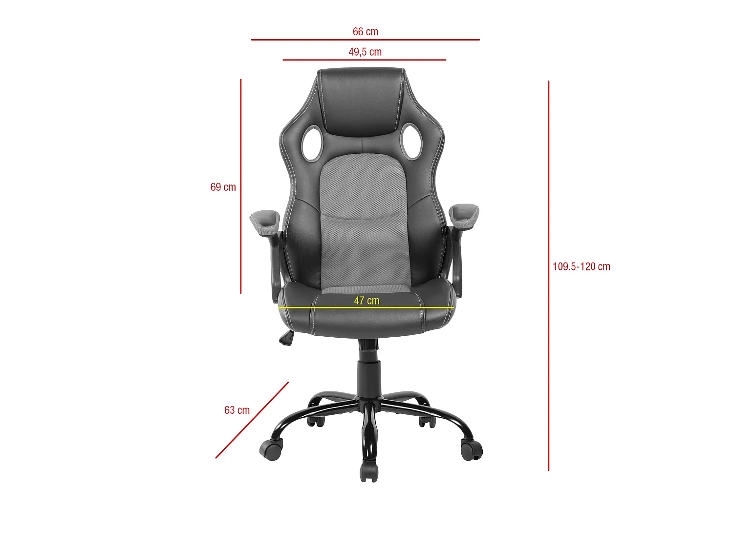Sillón Gamer Asiento Oficina Negro Gris Nylon 120x66x63