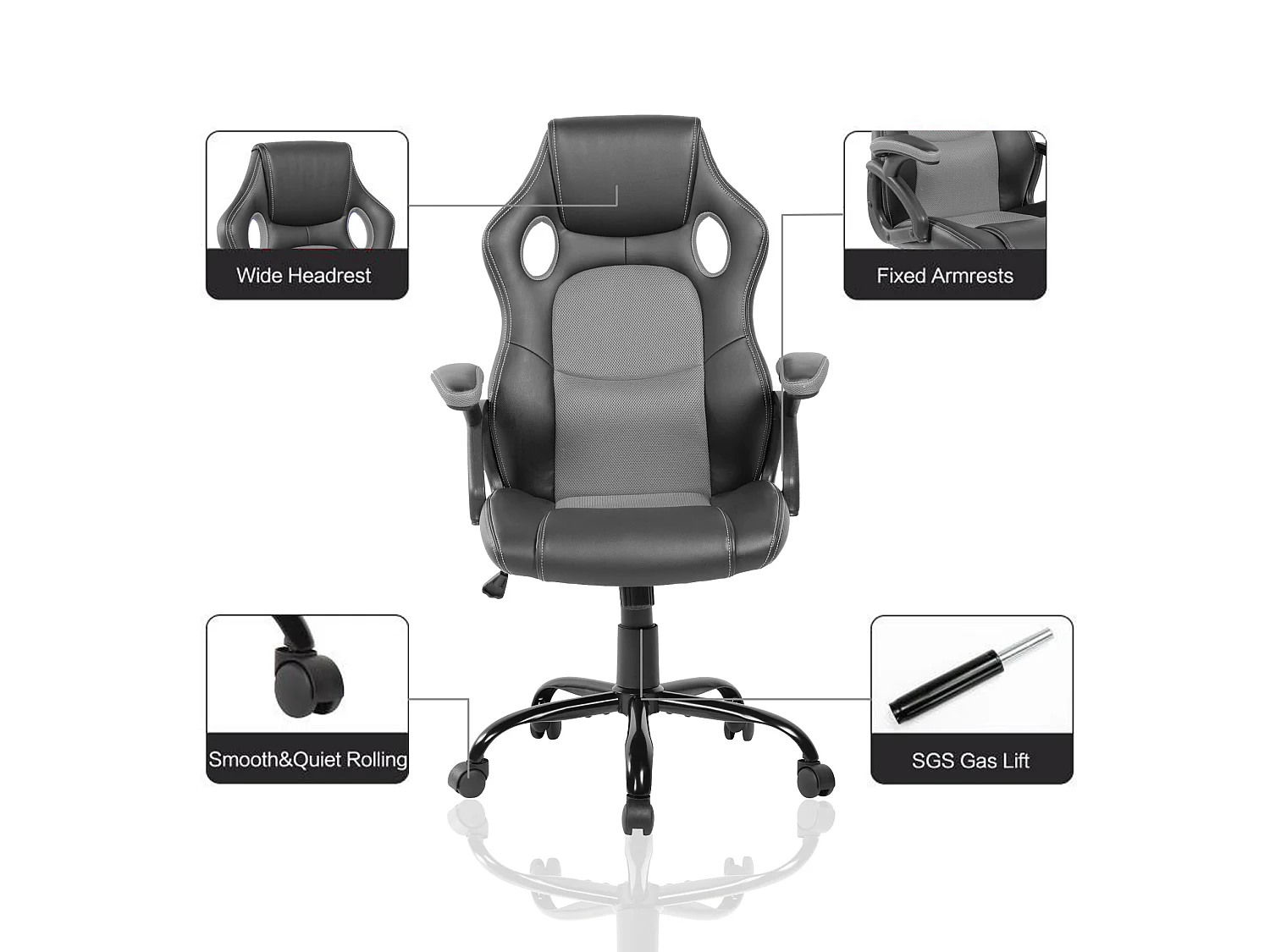 Sillón Gamer Asiento Oficina Negro Gris Nylon 120x66x63