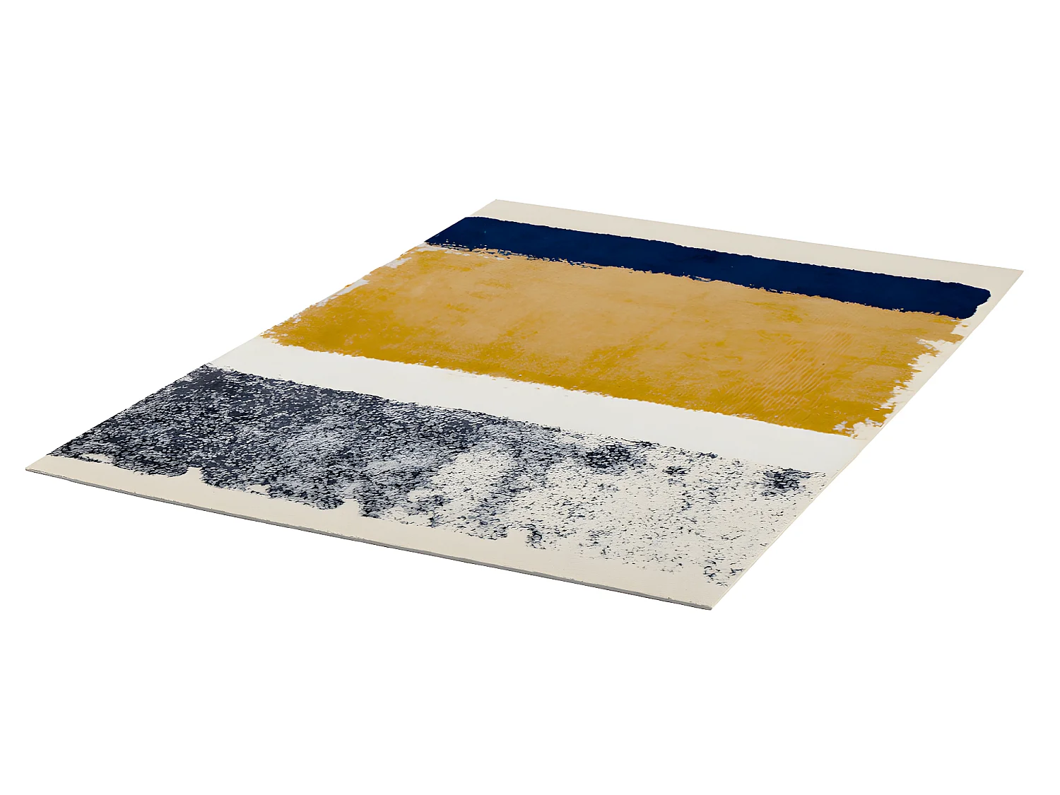 Conjunto mesa de centro dourada - CHARLOTTE e tapete azul, mostarda e cinzento - CAMDEN