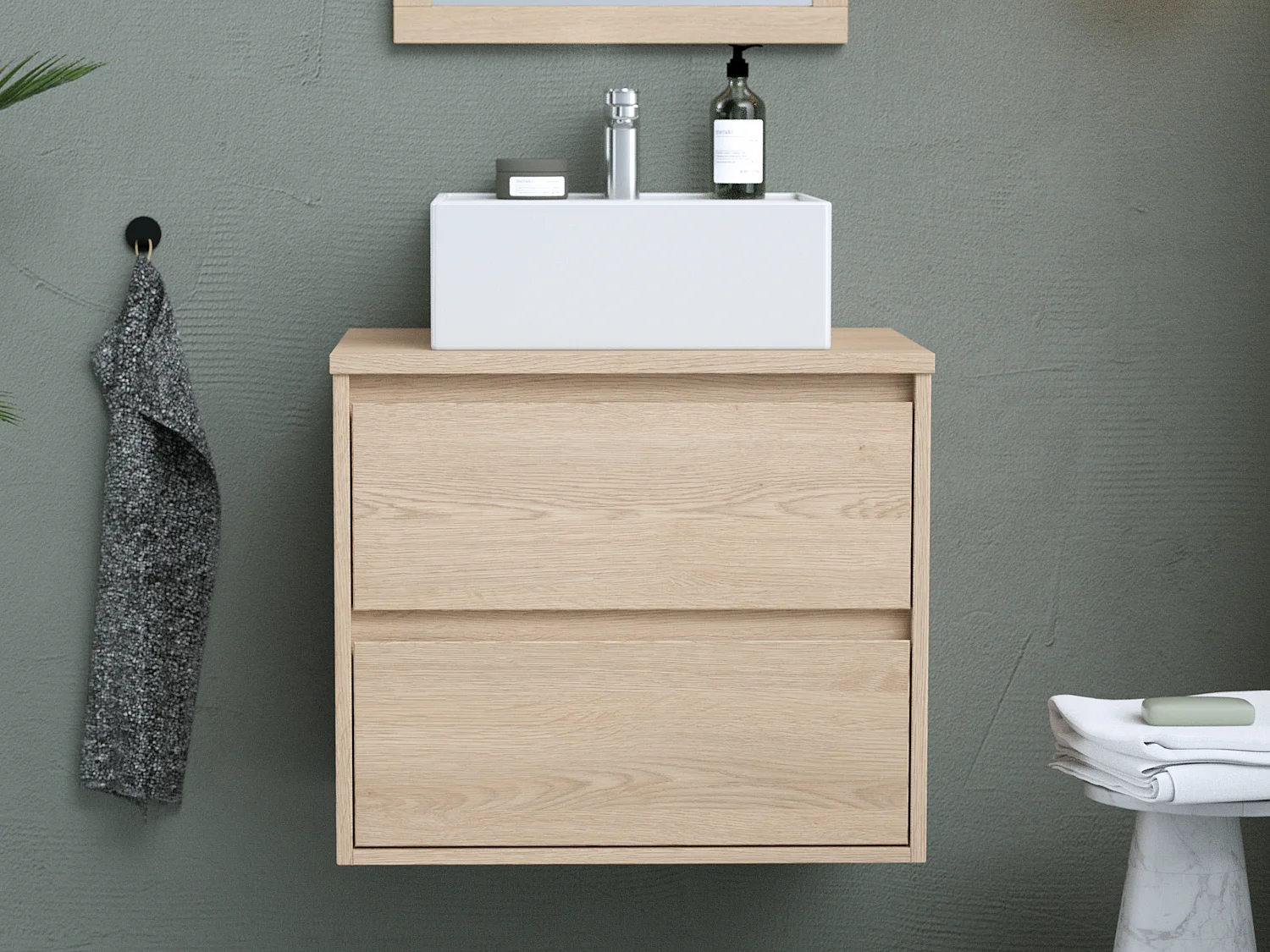 Hangmeubel voor badkamer met wastafel om erop te plaatsen - Eikenfineer - 60 cm - MILIPAM