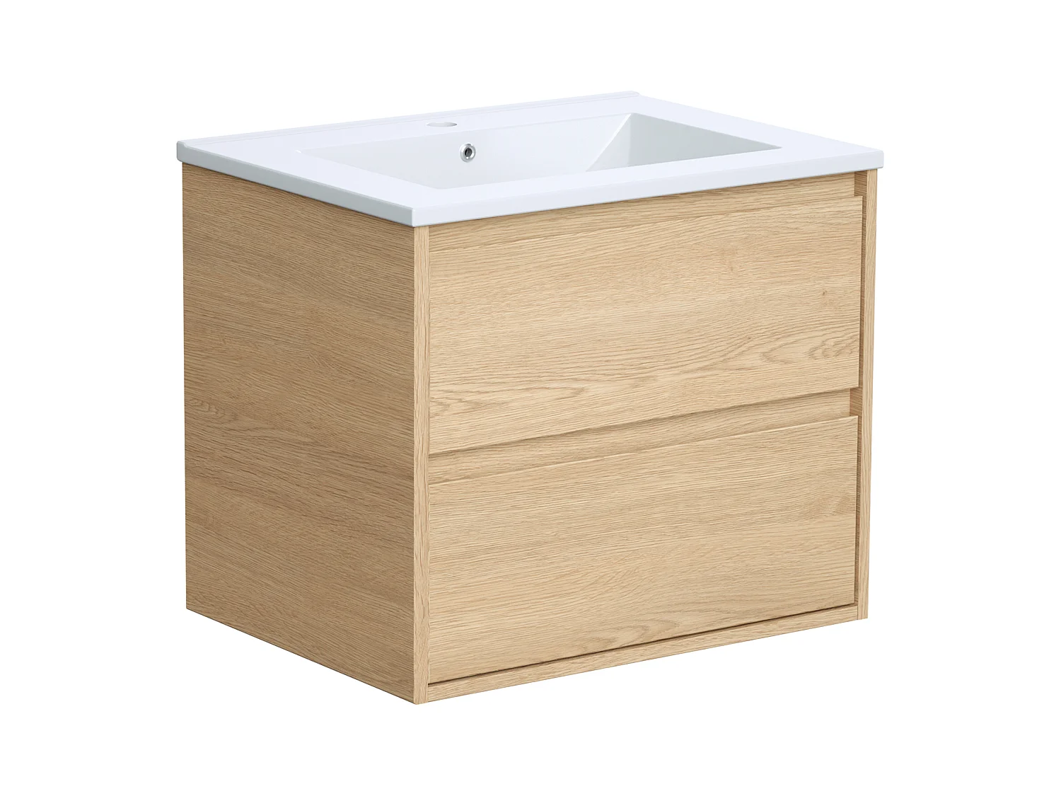 Mueble de baño flotante con lavabo encastrable - Chapado en roble - 60 cm - MILIPAM