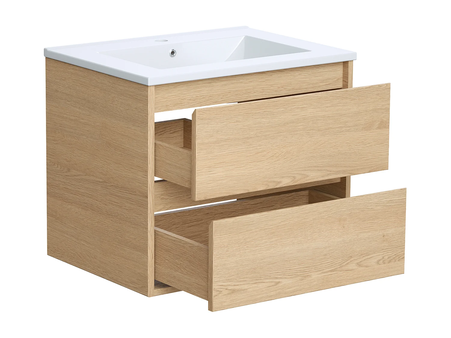 Mueble de baño flotante con lavabo encastrable - Chapado en roble - 60 cm - MILIPAM