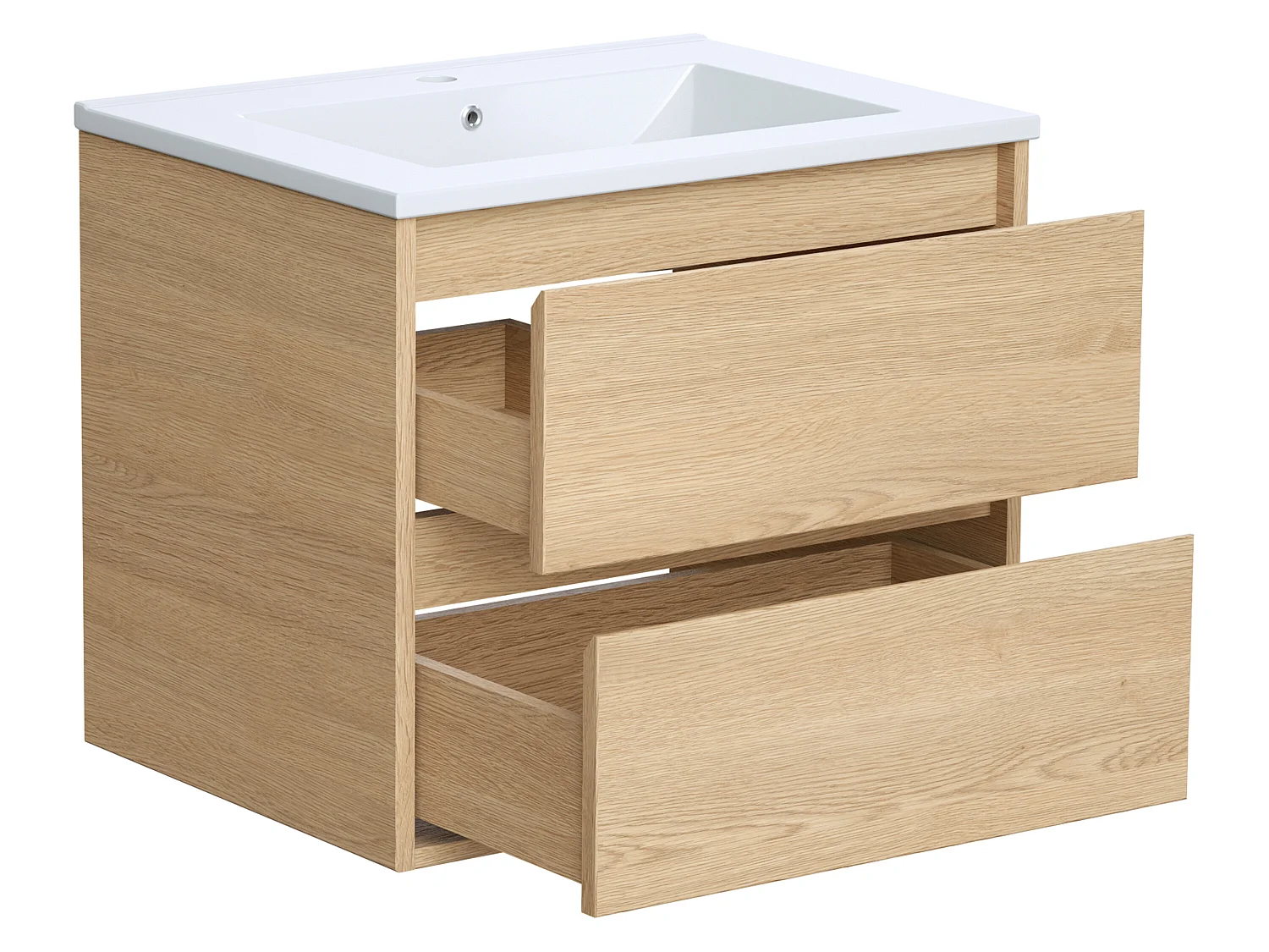 Hangmeubel voor badkamer met inbouwwastafel - Eikenfineer - 60 cm - MILIPAM