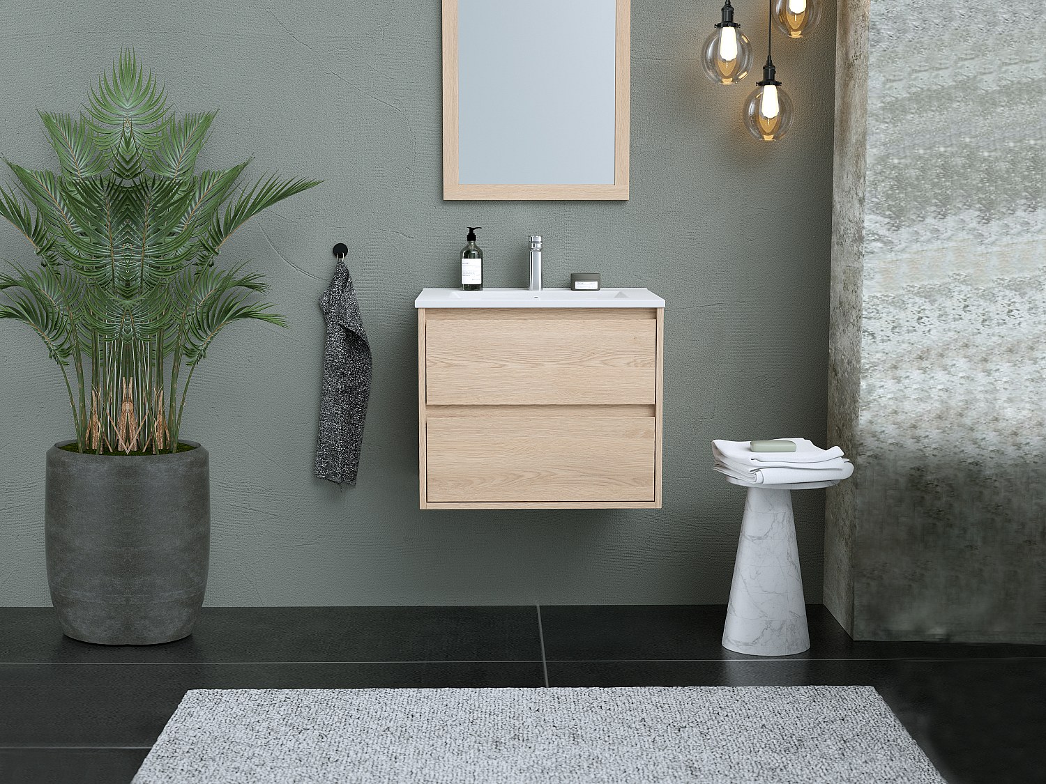 Waschbeckenunterschrank hängend mit Einbauwaschbecken - 60 cm - Eichenholzf günstig online kaufen