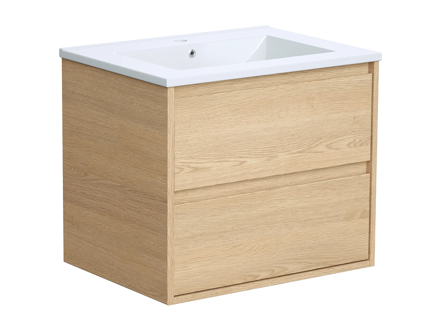 Hangmeubel voor badkamer met inbouwwastafel - Eikenfineer - 60 cm - MILIPAM